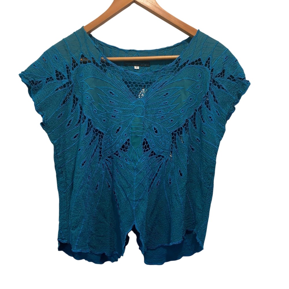 Sugarhill Boutique Women's Whimsigoth Fairy Y2K Eyelet Butterfly Top Blue Size S